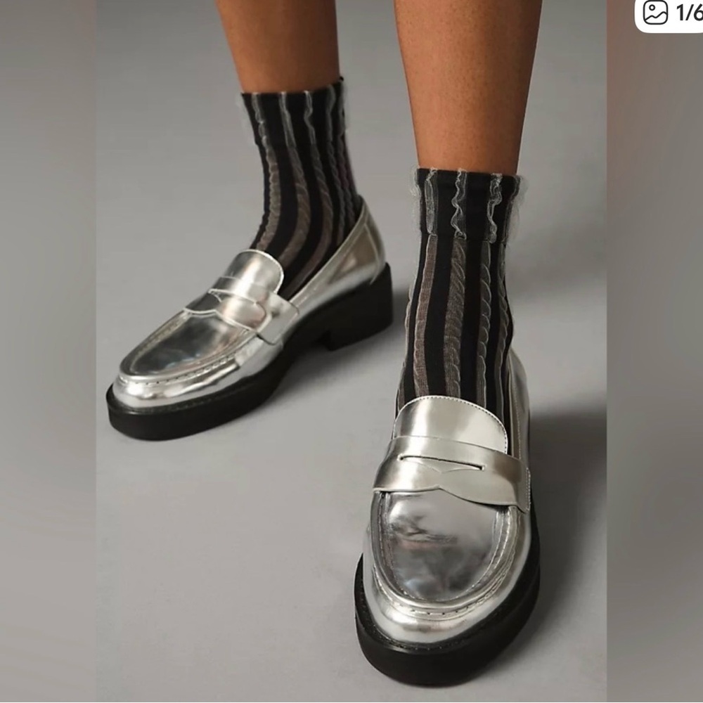 Metallic Silver Platform Penny Loafers - Women's Silver Loafers